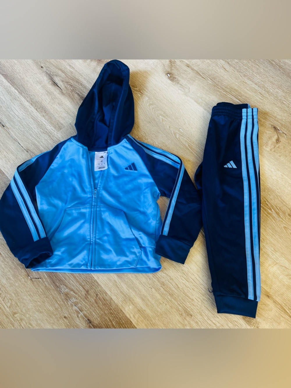 adidas Kids Blue & Navy Hooded Tracksuit Set